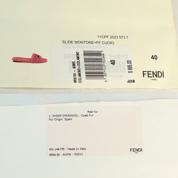 Fendi Shearling FF Baguette Pink Slide Sandals - Picture 8 of 8